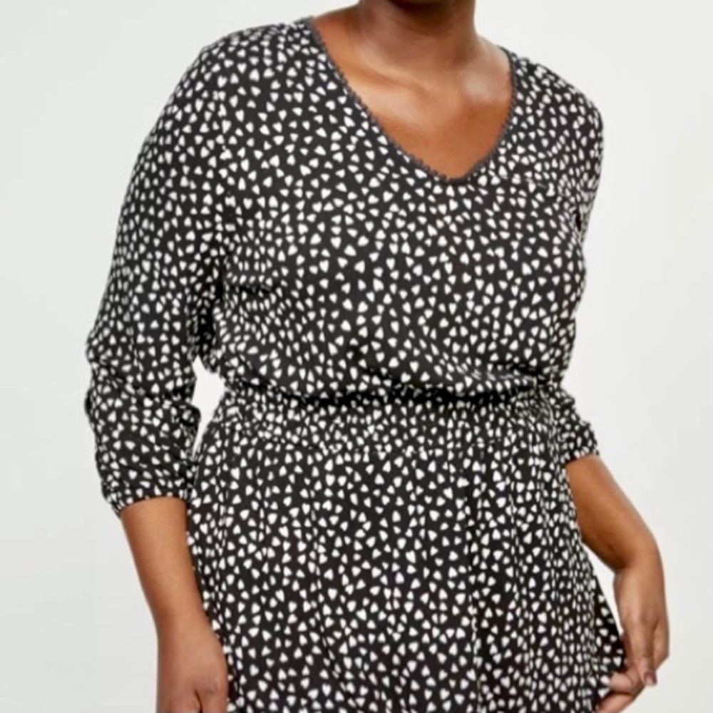 Lane Bryant Heart Print Top Smocked Waist Babydoll